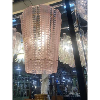  SimoEng Lantern in Pink Transparent and Sanded Murano Glass in Barovier E Toso Style