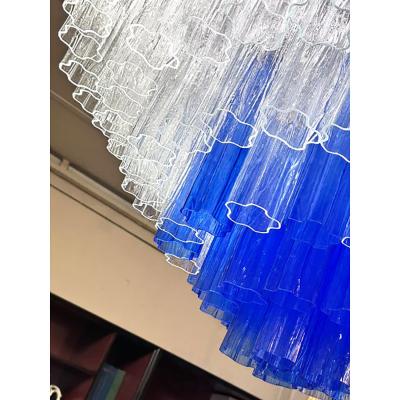  SimoEng Large Transparent and Blue Tronchi Murano Glass Chandelier in Venini Style