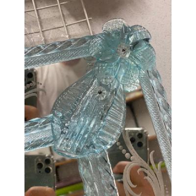  SimoEng Light Blue Floreal Hand Carving Mirror in Murano Glass Style