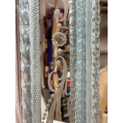  SimoEng Light Blue Floreal Hand Carving Mirror in Murano Glass Style