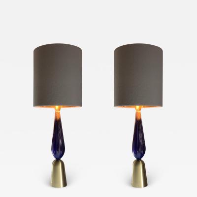  SimoEng Lot of 2 Gold and blu Murano Glass Table Lamp
