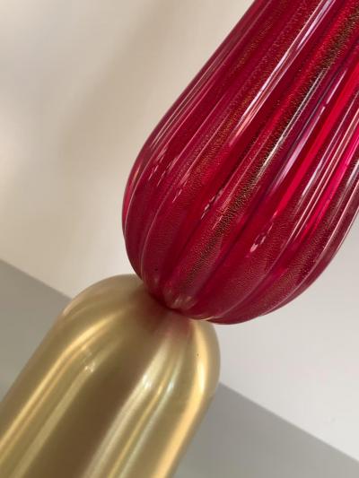  SimoEng Lot of 2 Gold leaf and Red Murano Glass Table Lamp Very rare