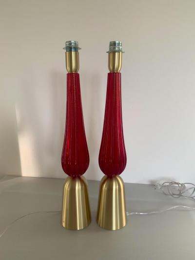  SimoEng Lot of 2 Gold leaf and Red Murano Glass Table Lamp Very rare