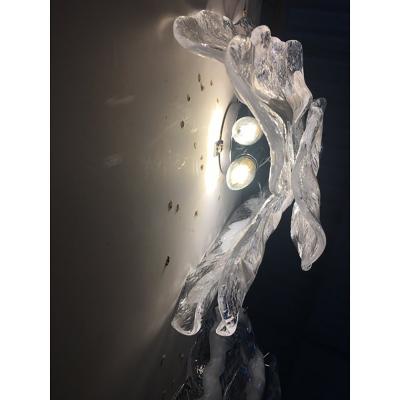  SimoEng Lot of 2 Transparent and White Fiamma Murano Glass Wall Sconces