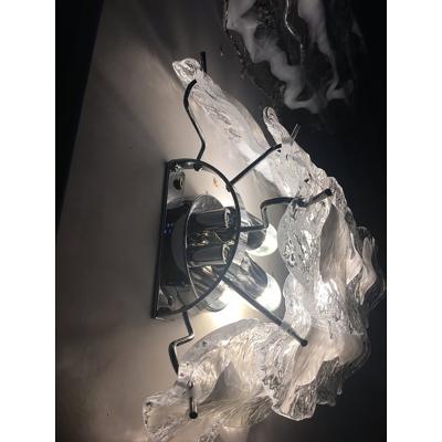  SimoEng Lot of 2 Transparent and White Fiamma Murano Glass Wall Sconces