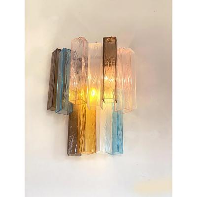  SimoEng Lot of 4 Multicolored Squared Murano Style Glass Wall Sconces