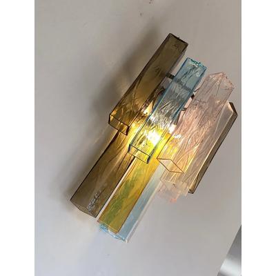  SimoEng Lot of 4 Multicolored Squared Murano Style Glass Wall Sconces