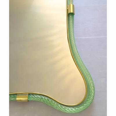  SimoEng Luxury Italian Green Wather and Gold Leaf Torchon Mirror Murano Glass