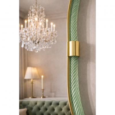  SimoEng Luxury Italian Green Wather and Gold Leaf Torchon Mirror Murano Glass