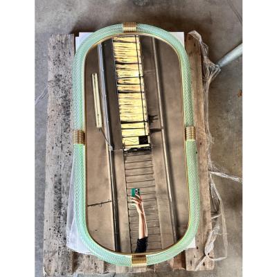  SimoEng Luxury Italian Mirror in Green Wather Torchon Torciglione Murano Glass