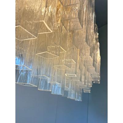  SimoEng Luxury Italian Rectangular Square Murano Glass Gold Chandelier by Simoeng