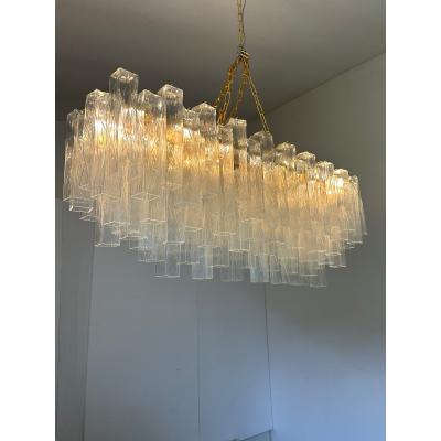  SimoEng Luxury Italian Rectangular Square Murano Glass Gold Chandelier by Simoeng