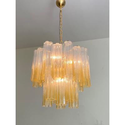  SimoEng Luxury Vanished Clear Amber Tronchi Murano Glass Chandelier in Venini Style