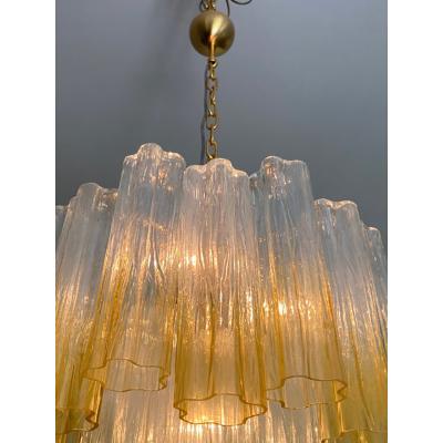  SimoEng Luxury Vanished Clear Amber Tronchi Murano Glass Chandelier in Venini Style