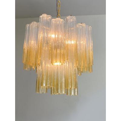  SimoEng Luxury Vanished Clear Amber Tronchi Murano Glass Chandelier in Venini Style
