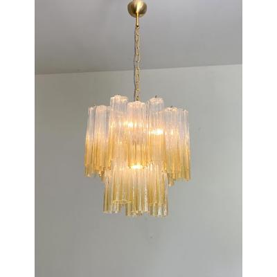  SimoEng Luxury Vanished Clear Amber Tronchi Murano Glass Chandelier in Venini Style
