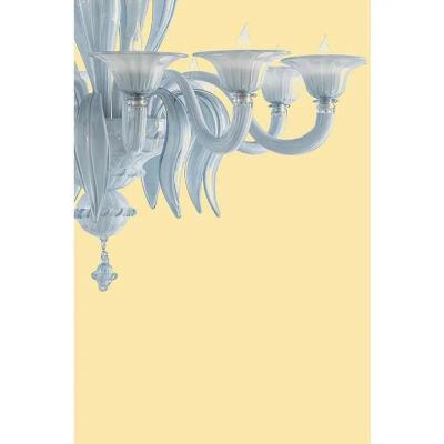  SimoEng MCM Venetian Azure Style Murano Glass Chandelier with Leaves by Simoeng