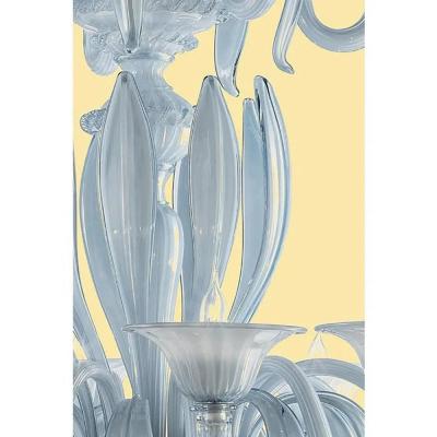  SimoEng MCM Venetian Azure Style Murano Glass Chandelier with Leaves by Simoeng