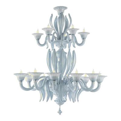  SimoEng MCM Venetian Azure Style Murano Glass Chandelier with Leaves by Simoeng