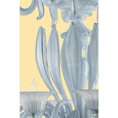 SimoEng MCM Venetian Azure Style Murano Glass Chandelier with Leaves by Simoeng