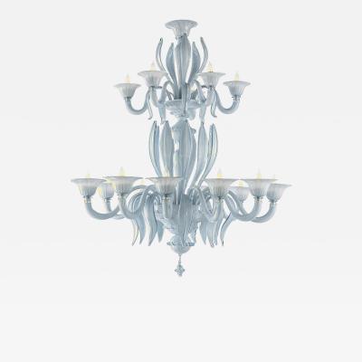  SimoEng MCM Venetian Azure Style Murano Glass Chandelier with Leaves by Simoeng