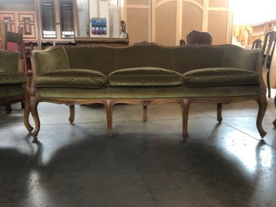  SimoEng Mid 20th Century Italian Style Armchairs and Sofa in Walnut Wood Carved