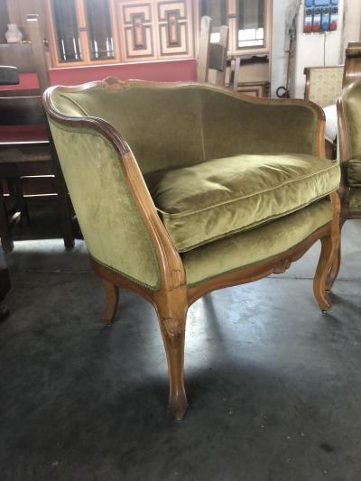  SimoEng Mid 20th Century Italian Style Armchairs and Sofa in Walnut Wood Carved