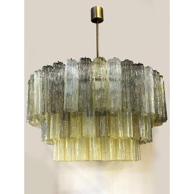  SimoEng Mid Century Modern Italian Amber and Fum Tronchi Murano Glass Chandelier