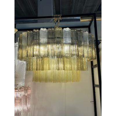  SimoEng Mid Century Modern Italian Amber and Fum Tronchi Murano Glass Chandelier