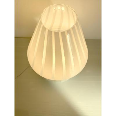  SimoEng Mid Century Modern Striped Milky White Fungo Murano Glass Style Table Lamp