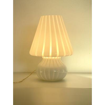 SimoEng Mid Century Modern Striped Milky White Fungo Murano Glass Style Table Lamp