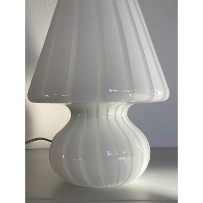  SimoEng Mid Century Modern Striped Milky White Fungo Murano Glass Style Table Lamp