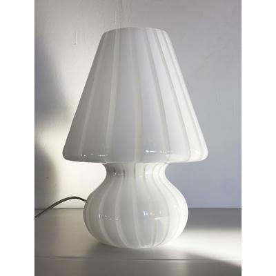  SimoEng Mid Century Modern Striped Milky White Fungo Murano Glass Style Table Lamp
