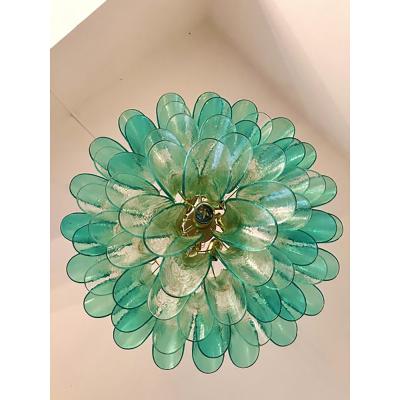  SimoEng Mid Century Modern Style Green Wather Sella Petali Chandelier in Mazzega Style