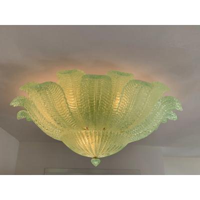  SimoEng Mid Century Modern Style Venetian Green Leafs Murano Style Glass Flush Mount