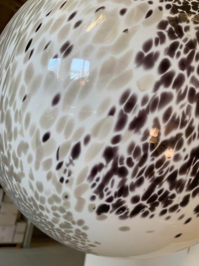  SimoEng Milky White Sphere in Murano Style Glass With Brown and Beige Murrine