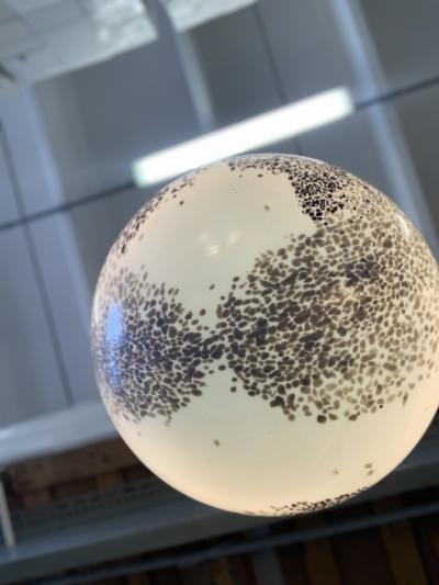  SimoEng Milky White Sphere in Murano Style Glass With Brown and Beige Murrine