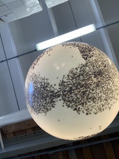  SimoEng Milky White Sphere in Murano Style Glass With Brown and Beige Murrine