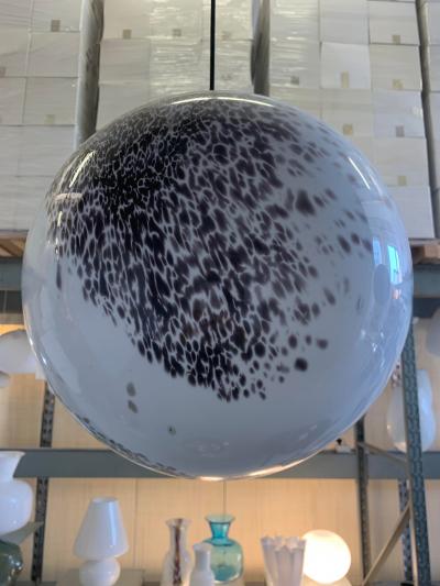  SimoEng Milky White Sphere in Murano Style Glass With Brown and Beige Murrine