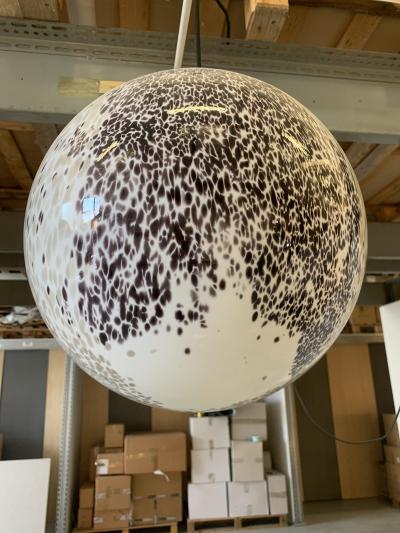  SimoEng Milky White Sphere in Murano Style Glass With Brown and Beige Murrine