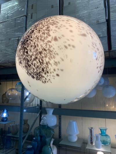  SimoEng Milky White Sphere in Murano Style Glass With Brown and Beige Murrine