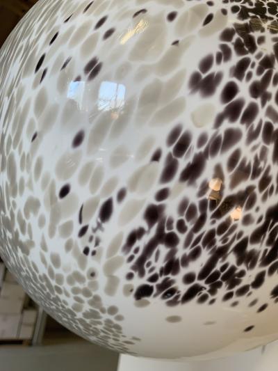  SimoEng Milky White Sphere in Murano Style Glass With Brown and Beige Murrine