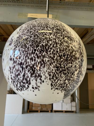  SimoEng Milky White Sphere in Murano Style Glass With Brown and Beige Murrine