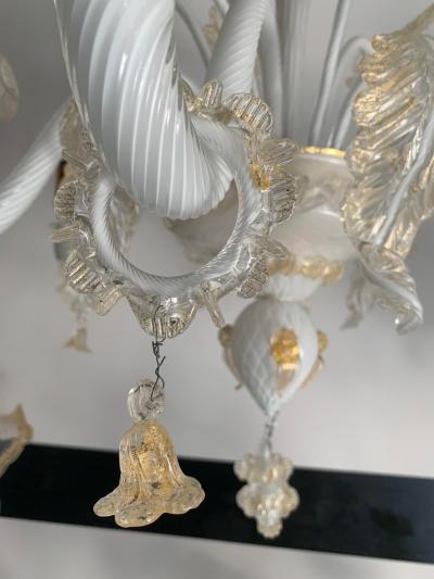  SimoEng Milky and Gold Murano Glass Chandelier With Flowers and Leaves