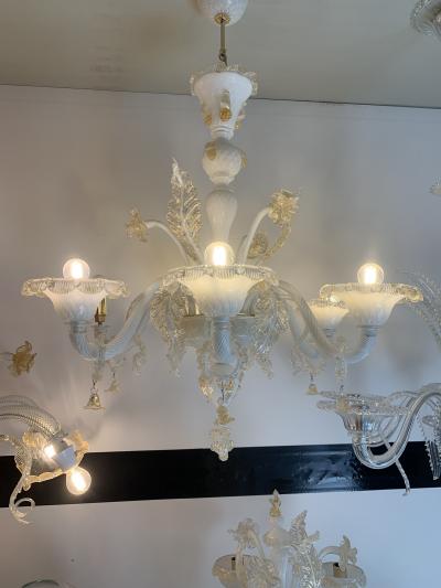  SimoEng Milky and Gold Murano Glass Chandelier With Flowers and Leaves