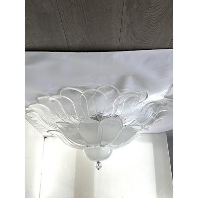  SimoEng Modern Transparent and Sanded Petals Murano Style Glass Flush Mount