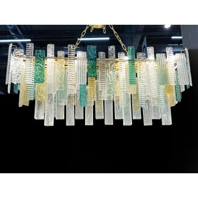  SimoEng Monumental Italian Rectangular Strip Listelli Murano Glass Chandelier