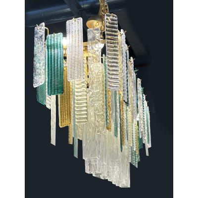  SimoEng Monumental Italian Rectangular Strip Listelli Murano Glass Chandelier