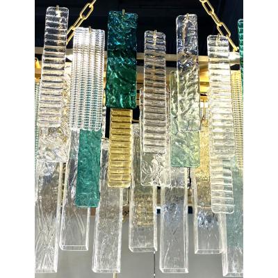  SimoEng Monumental Italian Rectangular Strip Listelli Murano Glass Chandelier