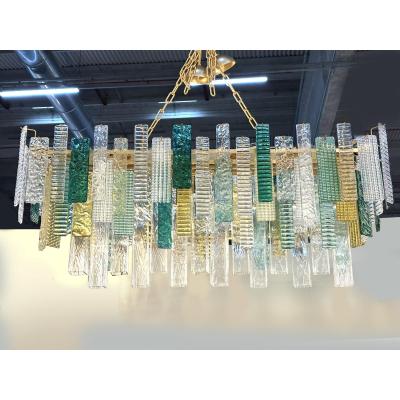  SimoEng Monumental Italian Rectangular Strip Listelli Murano Glass Chandelier